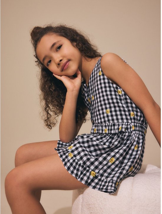 Next - Meisjes - wit Geruit - Button Through Playsuit - Zwart
