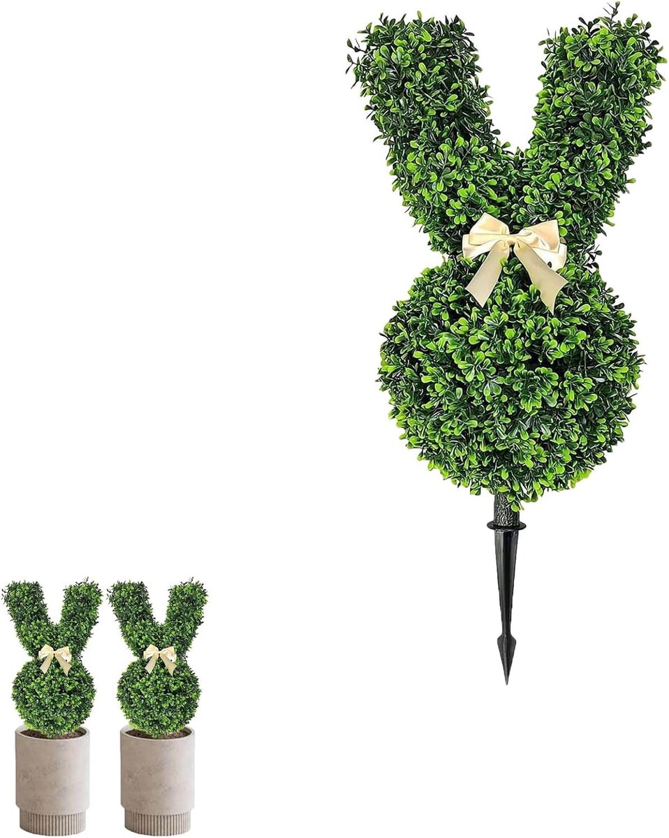 Paasdecoratie Buxusboom - Kunsthaas Tuinsteker - Buiten Versieren - Weerbestendig Kunststof - 70cm Hoog - Groen