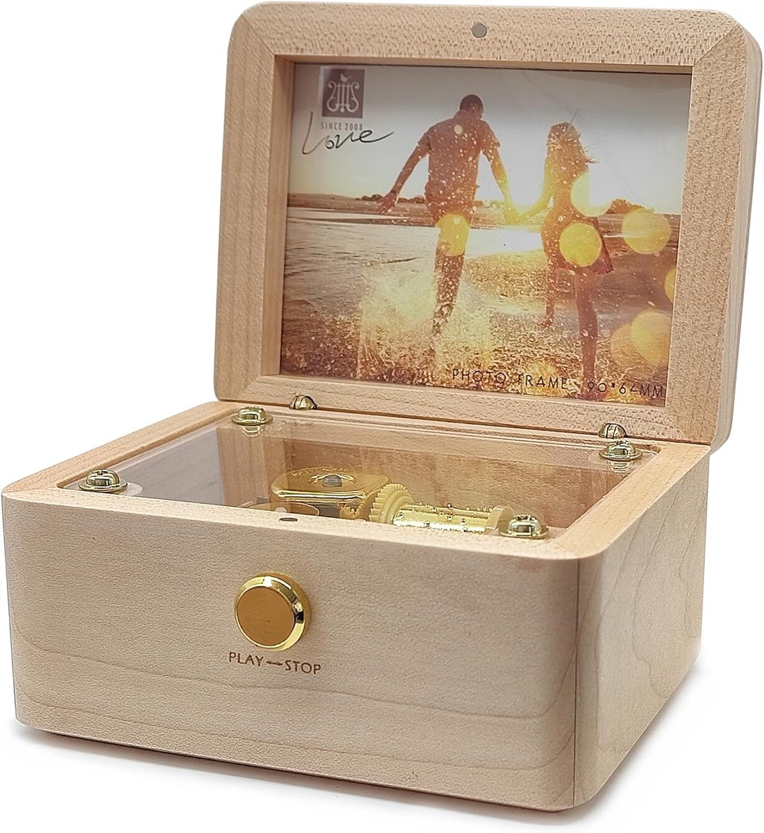 Gepersonaliseerde Muziekdoos - Houten Doos - Muziek Afspelen - Met Fotolijst - 10.3cm Breed - Natuurlijk Hout