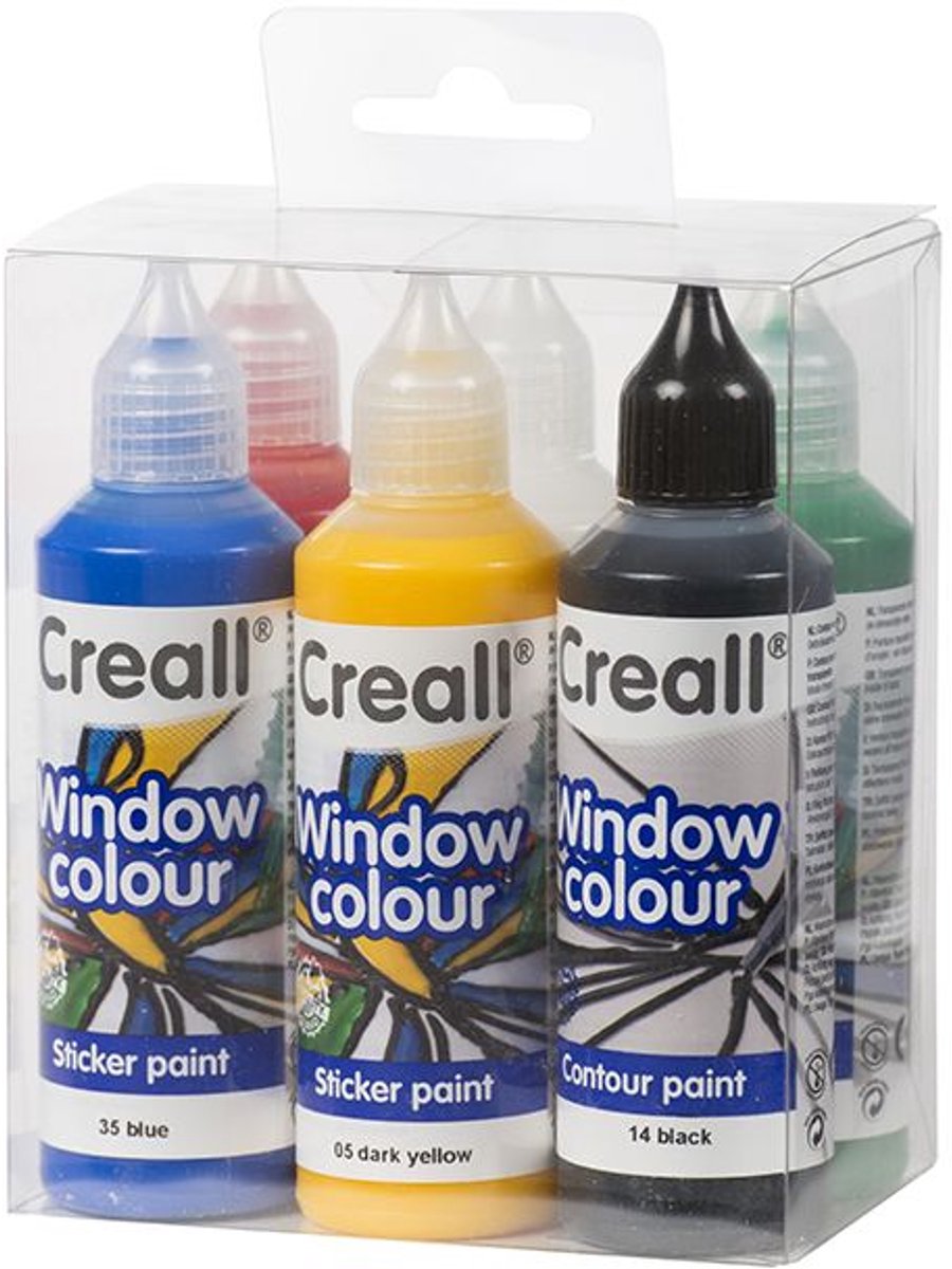 Creall Stickerverf - window color - maak verwijderbare creaties op gladde oppervlakten zoals ramen of spiegels - set 6 Kleuren – 6 x 80 ml flesjes – glutenvrij - gemaakt in Nederland — afbeelding 12