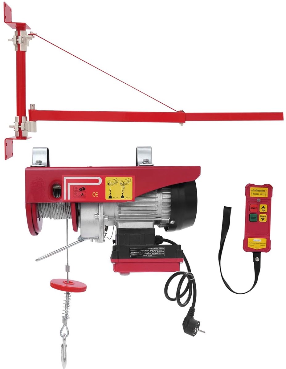 Elektrische takel - Hijsmotor Kettingtakel - Zware objecten verplaatsen - Draadloze afstandsbediening - 250 kg - Rood