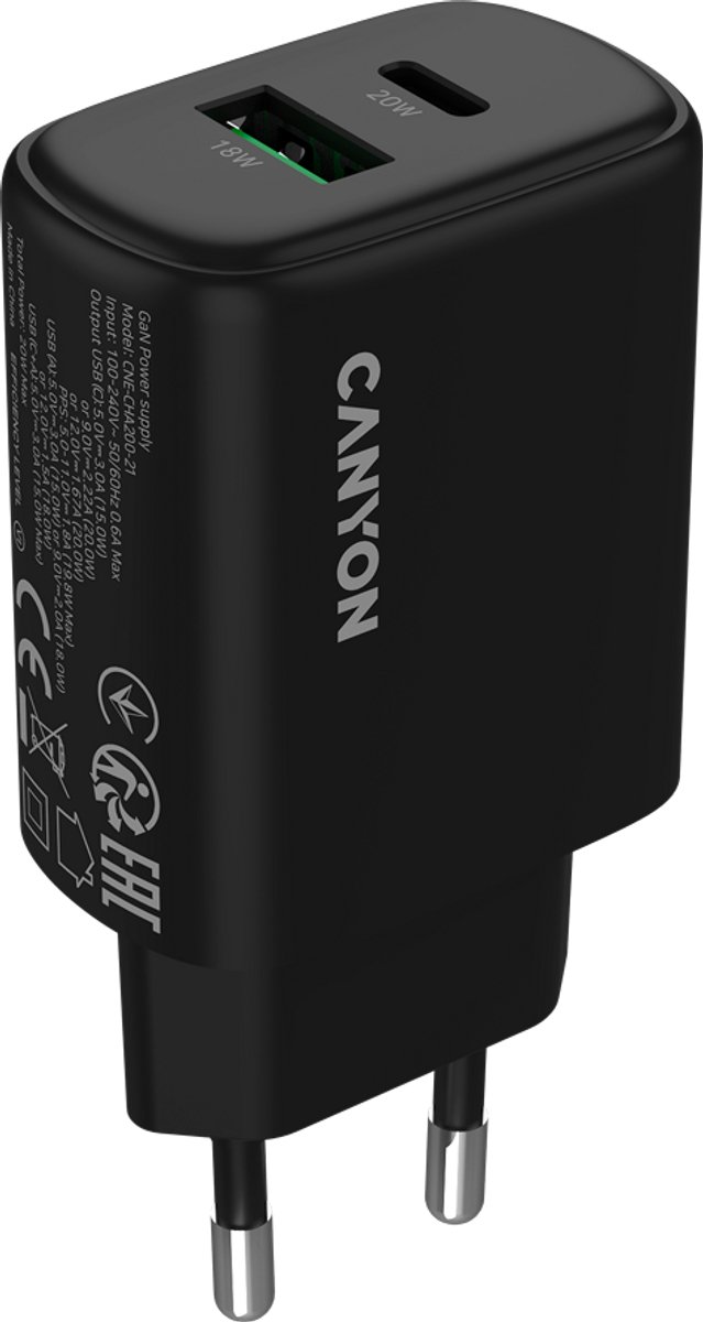 Canyon OnCharge 200 - Oplader - 20W - Power Delivery - Qualcomm Quick Charge
