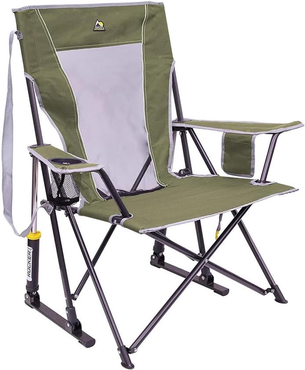 Camping Stoel - Schommelstoel Buiten - Ontspannen Buiten - Geïntegreerde Bekerhouder - 71x76x88 cm - Loden Groen