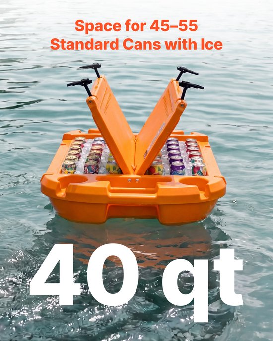 VEVOR Amfibische Drijvende Koelbox, 37,9 Liter Drijvende Drankkoeler Met Droog Compartiment en Trekkoord voor Water en Land, Kantelbare Koelcontainer Gemaakt Van Lldpe voor Zwembad, Rivier, Meer, Strand, Zee, Feestjes, Oranje van Vevor — afbeelding 5