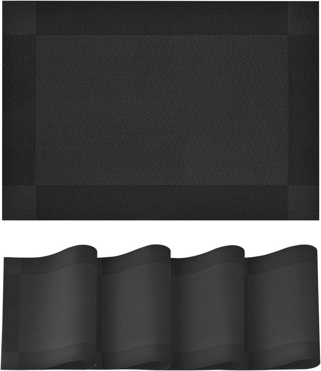 Placemats Set - Tafelonderleggers - Eettafel Decoratie - Antislip PVC - 30 x 45 cm - Zwart