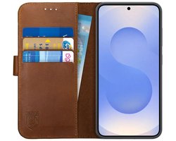 Étui en Cuir véritable Rosso Deluxe adapté au Samsung Galaxy S25 | Espace pour trois cartes | Étui portefeuille | Avec porte-cartes | Marron