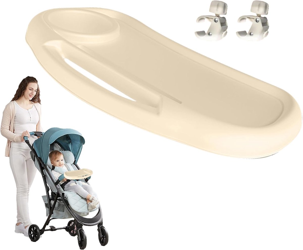Kinderwagen Dienblad - Reis Snackhouder - Onderweg Eten - Afneembare Snackvanger - 40 x 22 cm - Beige