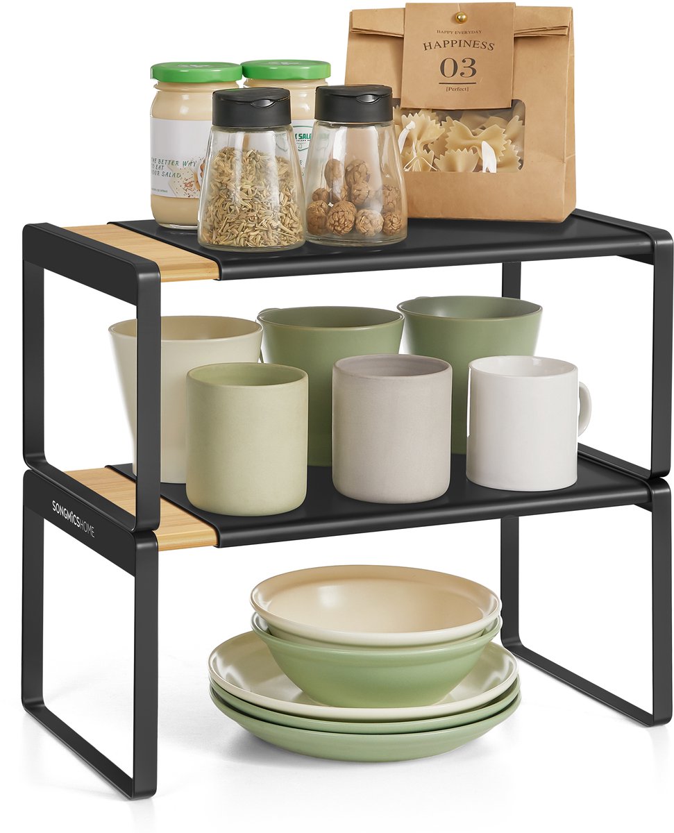 SONGMICS HOME - Kruidenrek - Kruidenrek Set van 2 - Uitschuifbaar en Stapelbaar - Keuken Organizer