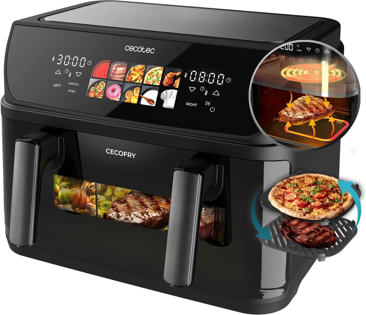 Heteluchtfriteuse Grill - Multicooker XL - Gezond Koken - Dubbele Temperatuur Zone - 10 Liter Capaciteit - Roestvrij Staal