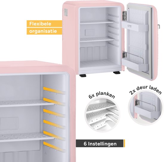 TZS First Austria Mini koelkast - Minibar - 40 liter - Vrijstaand - Volledig stil 22dB - Retro - Roze van TZS First Austria — afbeelding 5