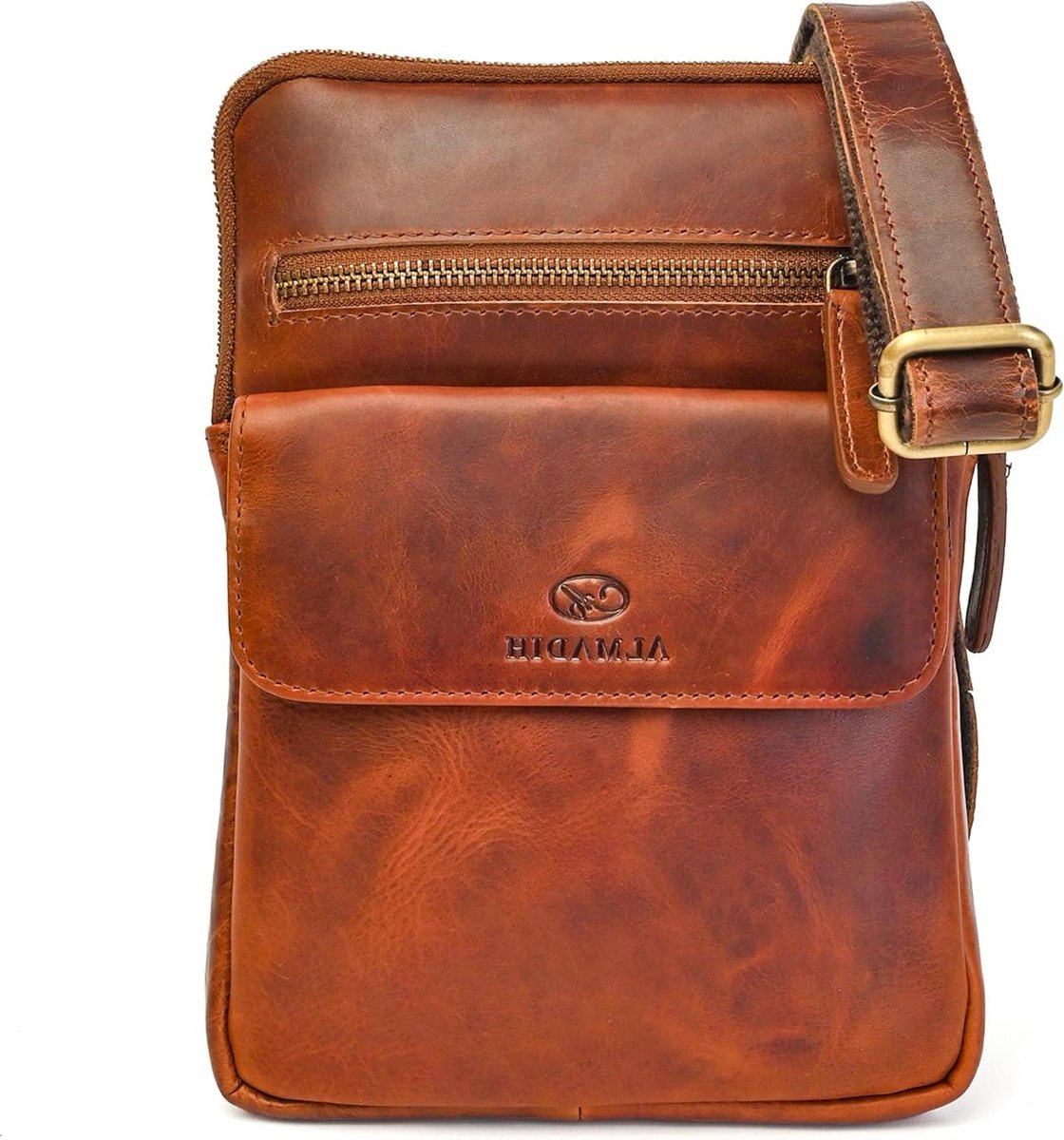 Leren Schoudertas - Compacte Tas - Dagelijks Gebruik - Snel Toegang Vak - 17x5x23 cm - Bruin