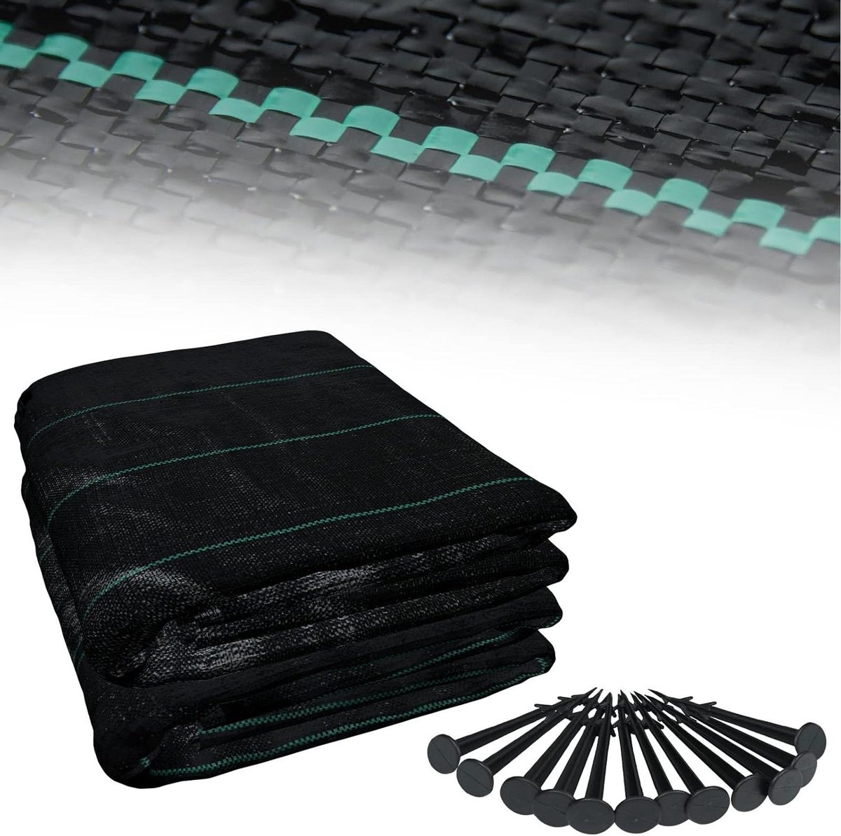 NAIZY Onkruiddoek 10㎡ Anti Onkruiddoek 100g/m² HDPP met 14 Nagels & Splitsingslijn Onkruiddoek Waterdoorlatend Onkruidbestrijding voor Tuin Ondergrond Onverscheurbaar (2m5m, Zwart)