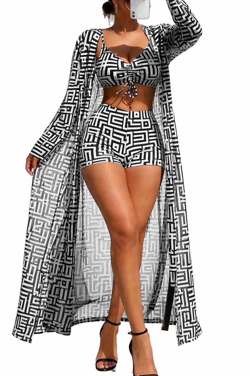 Designer Zwemkleding Dames - 3 delige set - Bikini en Cover Cape - Tankini