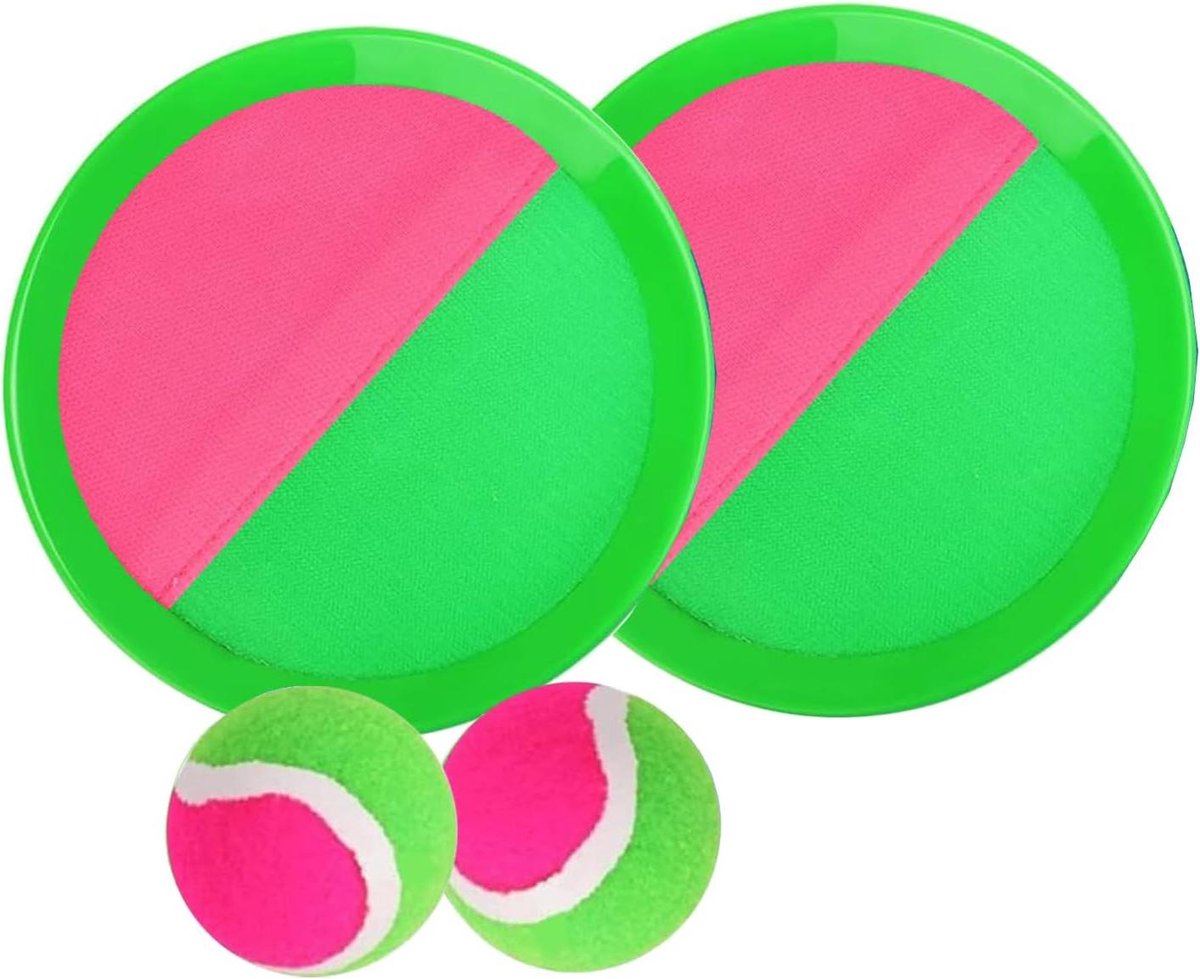 Bal Vang Spel - Rackets en Bal - Buiten Spelen - Stimuleert Coördinatie - 2 Rackets 2 Ballen - Groen Roze