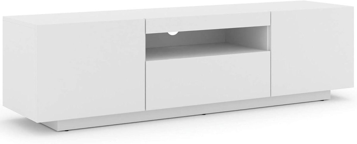 Lowboard TV Meubel - Hangkast Dressoir - Woonkamer Entertainment - Universeel Ophangen Staan - 150cm Breed - Mat Wit