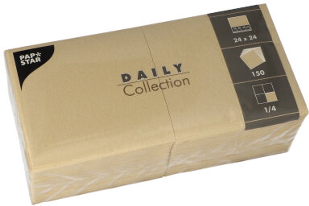 6x 150 Servetten DAILY Collection 1/4 vouw 24 cm x 24 cm zand