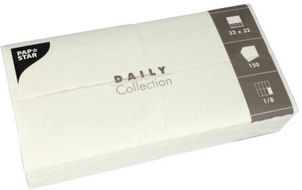 6x 150 Servetten DAILY Collection 1/8 vouw 32 cm x 32 cm wit