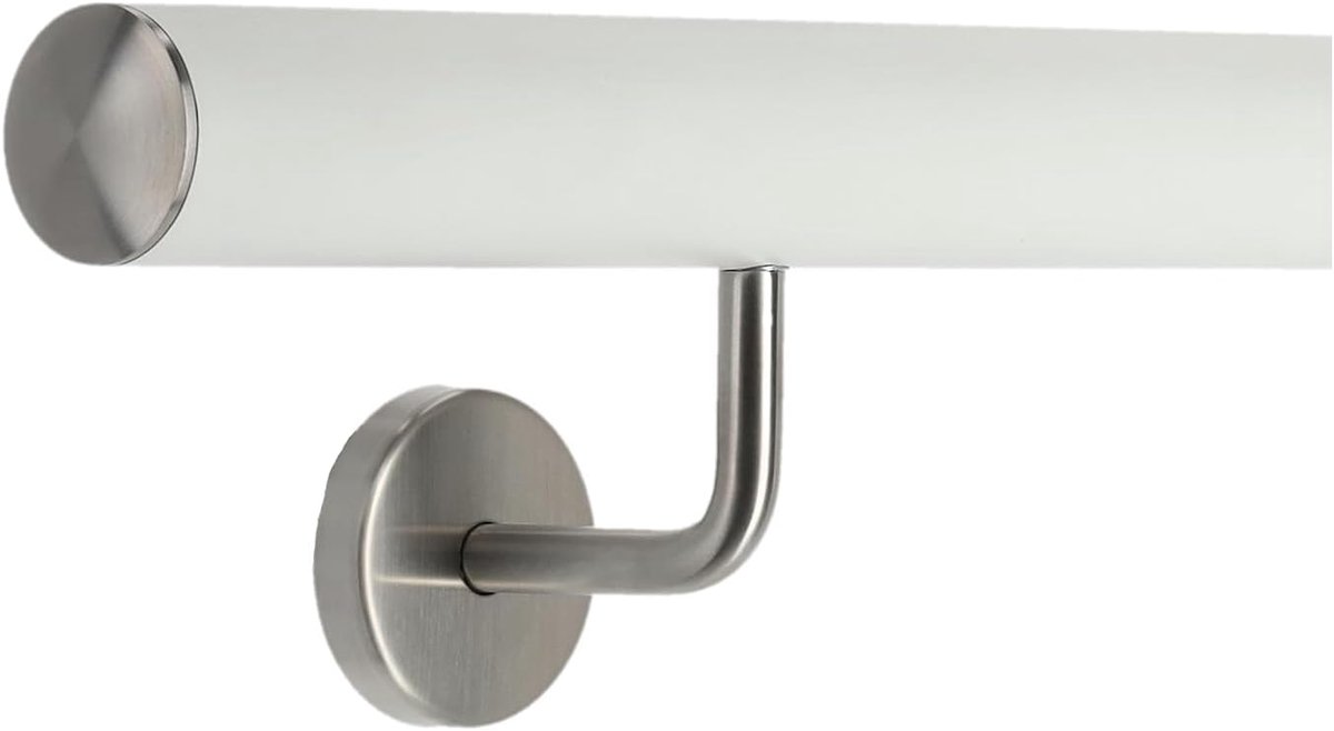 Trapleuning Roestvrij Staal - Binnen en Buiten - Veilig Traplopen - Schuine Houder - 30 cm - Wit