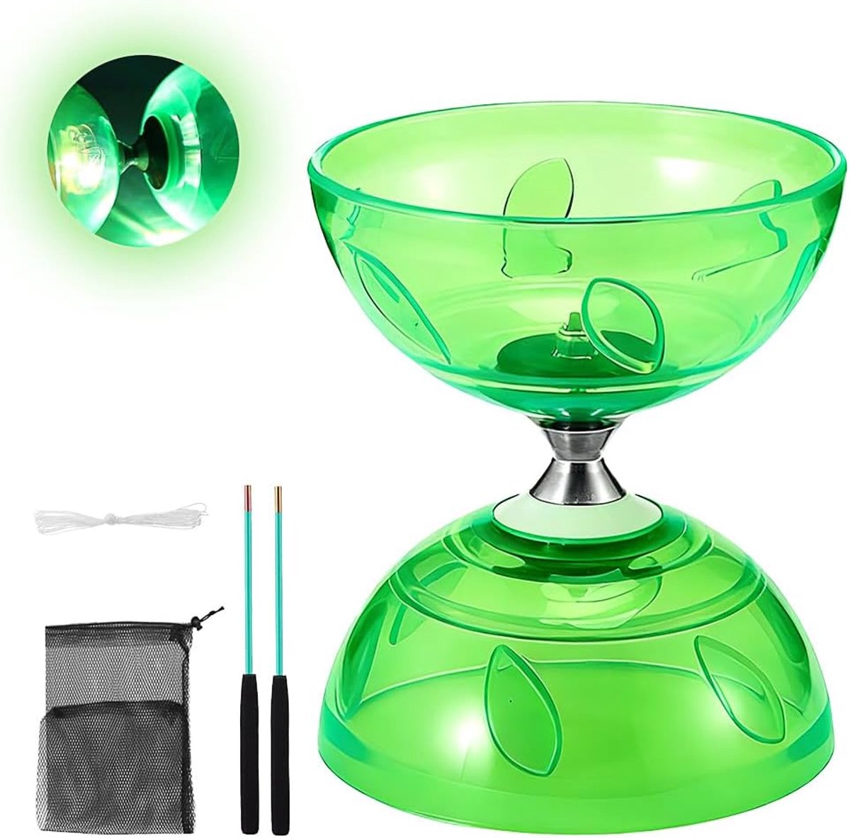 Diabolo Set - Jongleer Speelgoed - Buiten Spelen - Zichtbaar in Donker - 14.5 x 13.5 cm - Groen