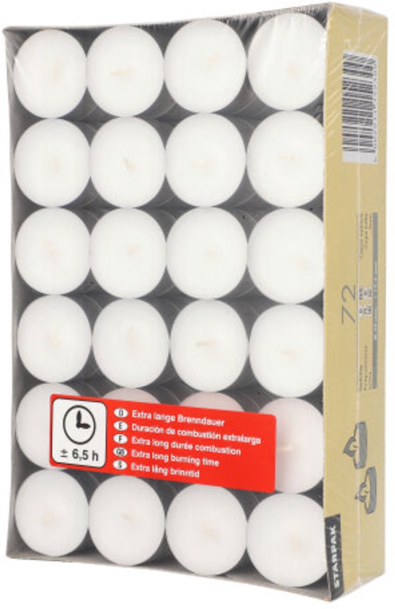 8x 72 Theelichten Ø 39 mm · 175 mm wit · extra lange brand uren 65 h