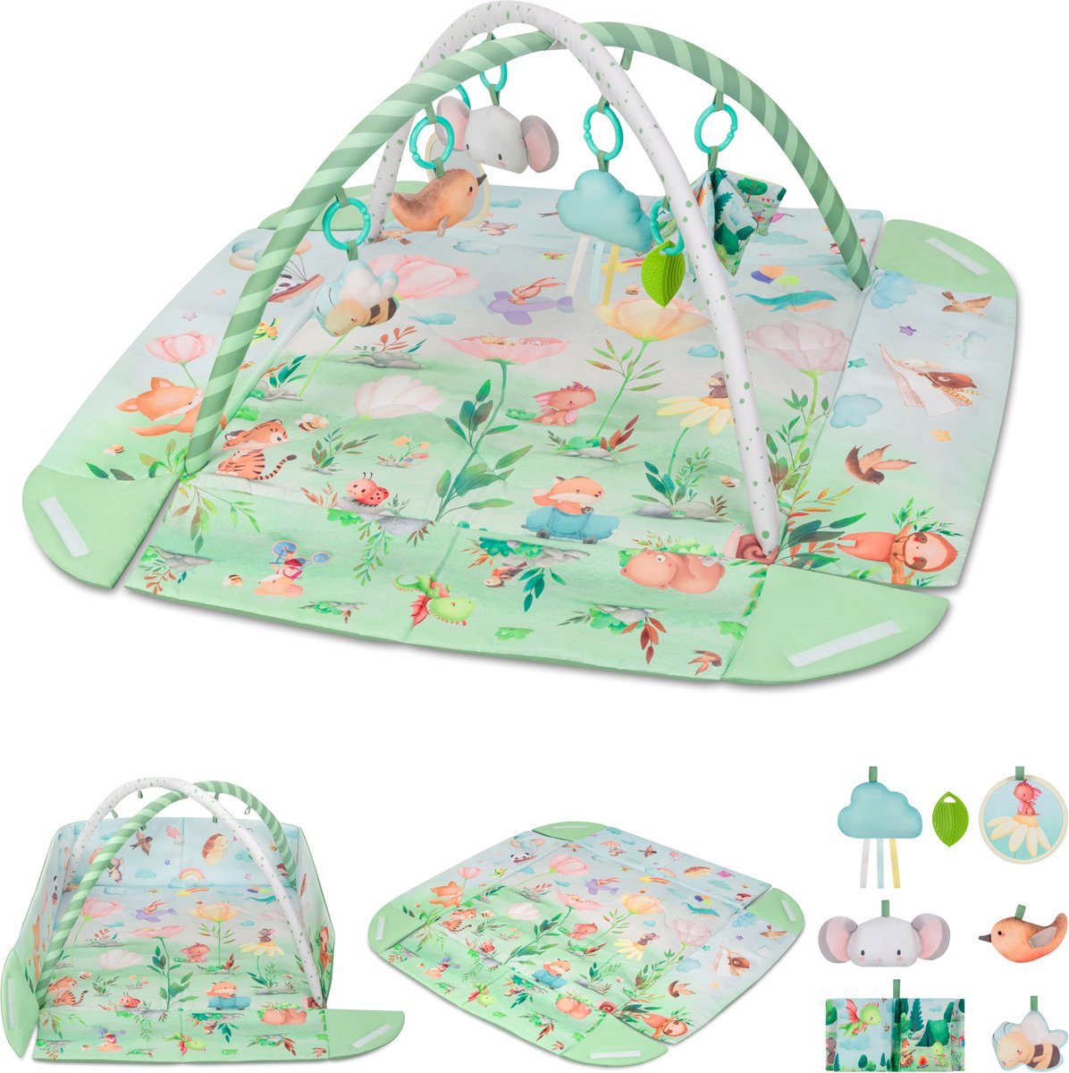 Lionelo Inga Multicolor – Multifunctionele Speelmat met Bogen – Speelkleed & Speelhek – 7 Sensorische Speeltjes – Baby Ontwikkeling & Motoriek — afbeelding 2