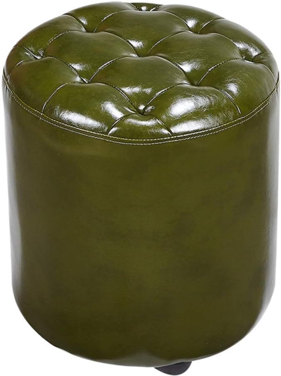 Moderne Poef - Gestoffeerde Kruk - Extra Zitplaats - Gouden Poten - 45x43cm - Zwart