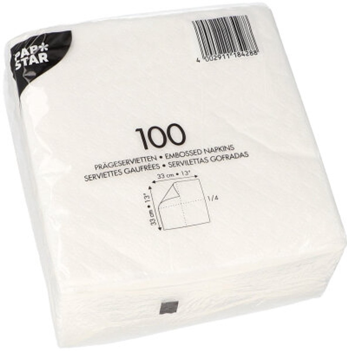 20x 100 Servetten 1-laags 1/4 vouw 33 cm x 33 cm wit
