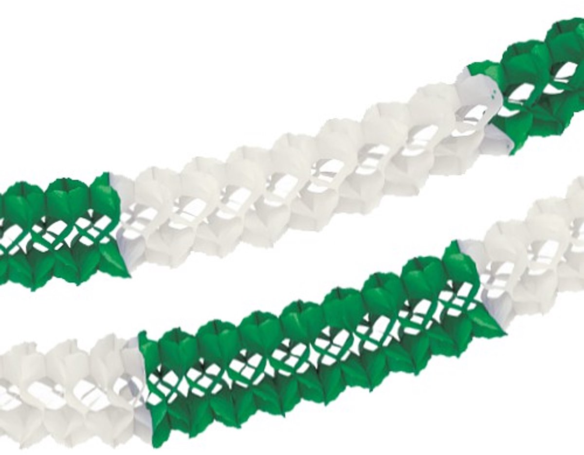5x Guirlande extra groot papier Ø 16 cm · 10 m groen/wit brandvertagend