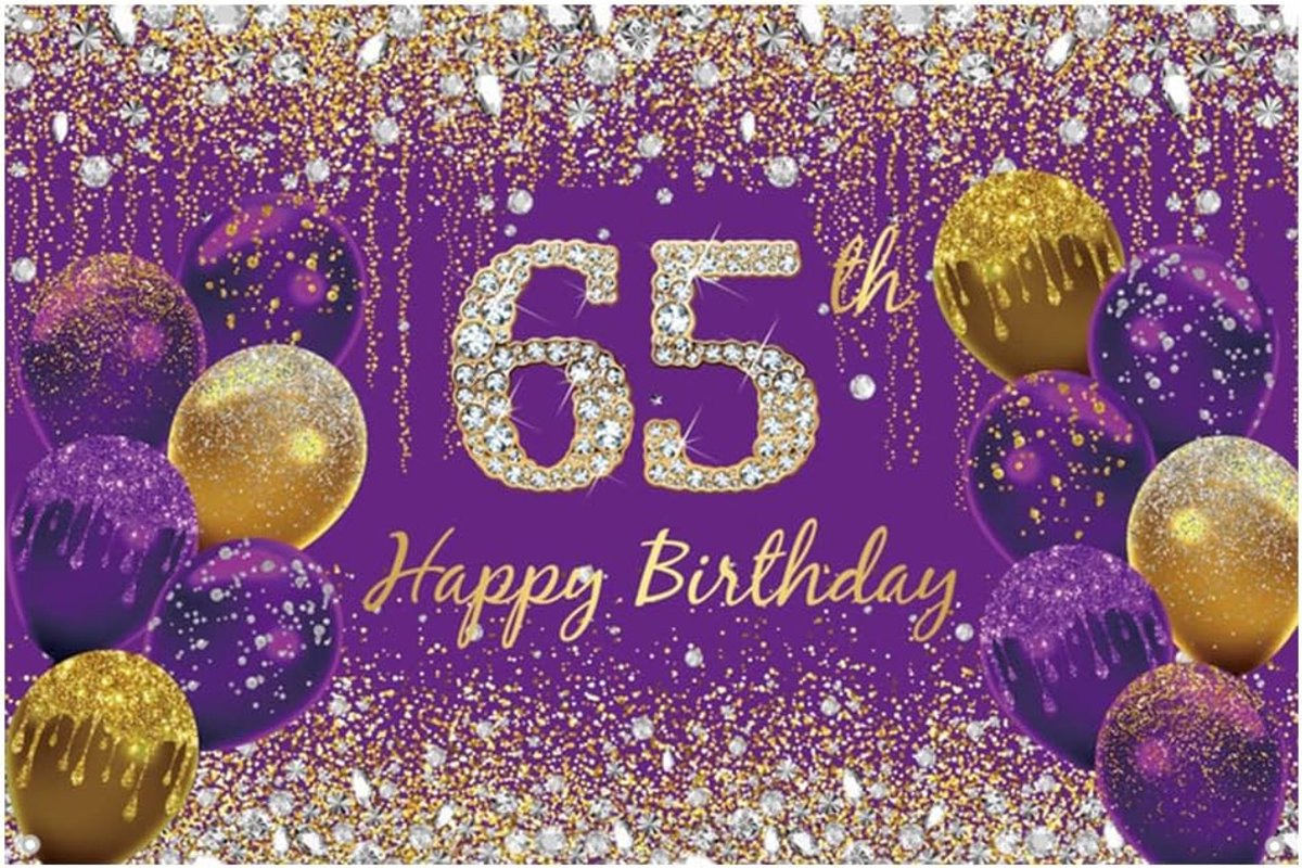 Verjaardag Decoratie - Feest Banner - 65 Jaar Viering - Glitter Stof Poster - 90x150cm - Paars