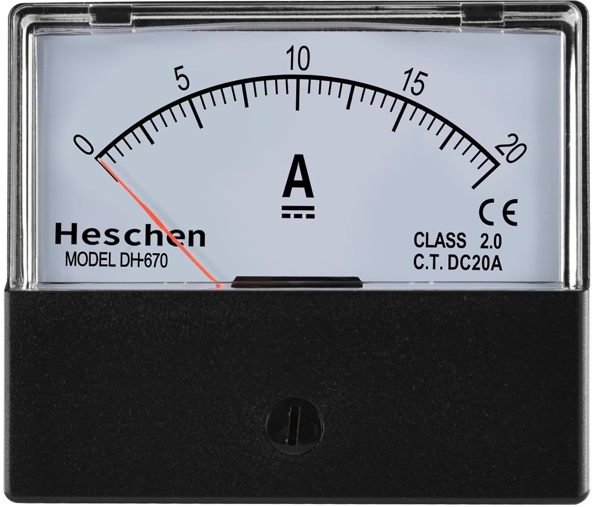 Paneel Ampèremeter - Stroommeter Tester - Elektrisch Testen - DC 0-20A Bereik - 70x60mm Gezicht - Zwart