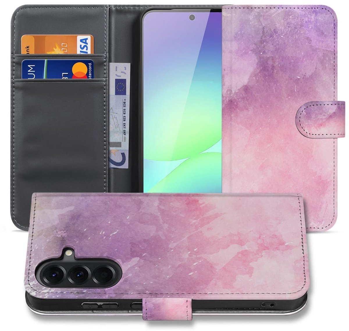 Bookcase Hoesje Samsung Galaxy A37 Roze Paars Paint met Pasjeshouder