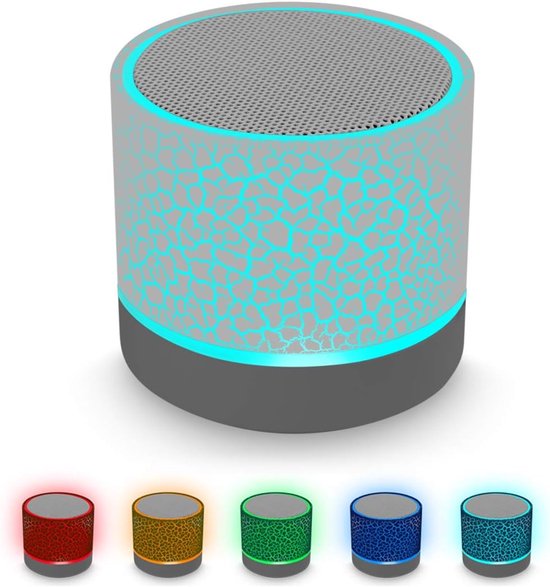 Draagbare Bluetooth mini speaker wit, draadloos, super bass stereo, LED-verlichting, oplaadbaar, schokbestendig