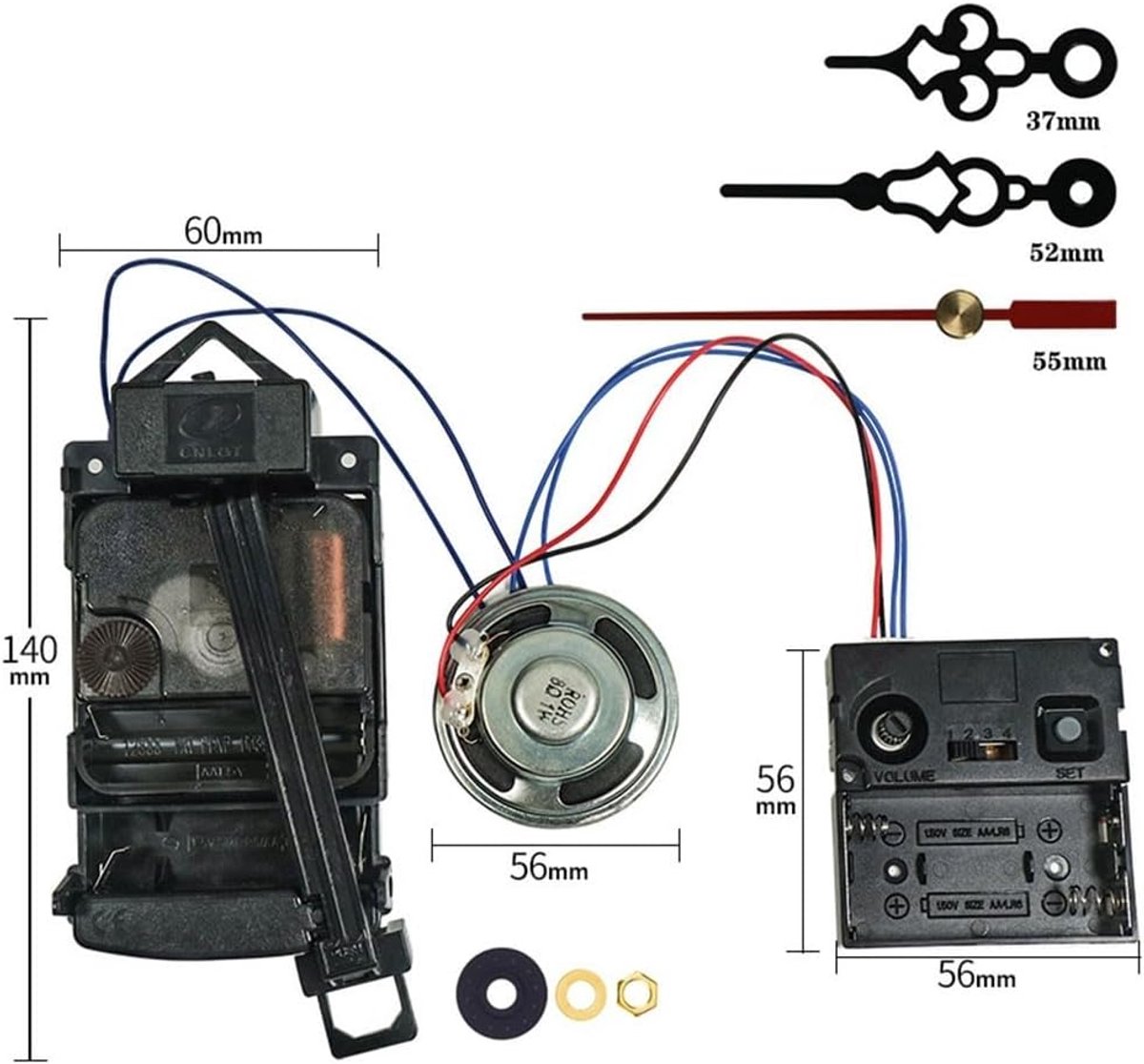 Klok Beweging Kit - Uurwerk Onderdelen - Klok Reparatie - Met Muziekdoos - 17 mm Schacht - Zwart