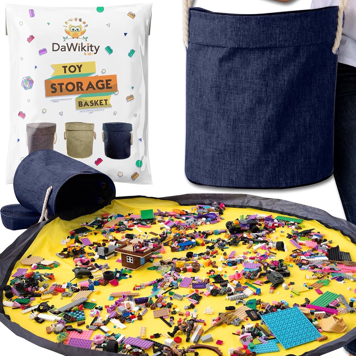 Speelgoed Opbergmand - Speelgoed Opberger - Opruimen Spelen - Met Speelmat - XL Canvas - Navy