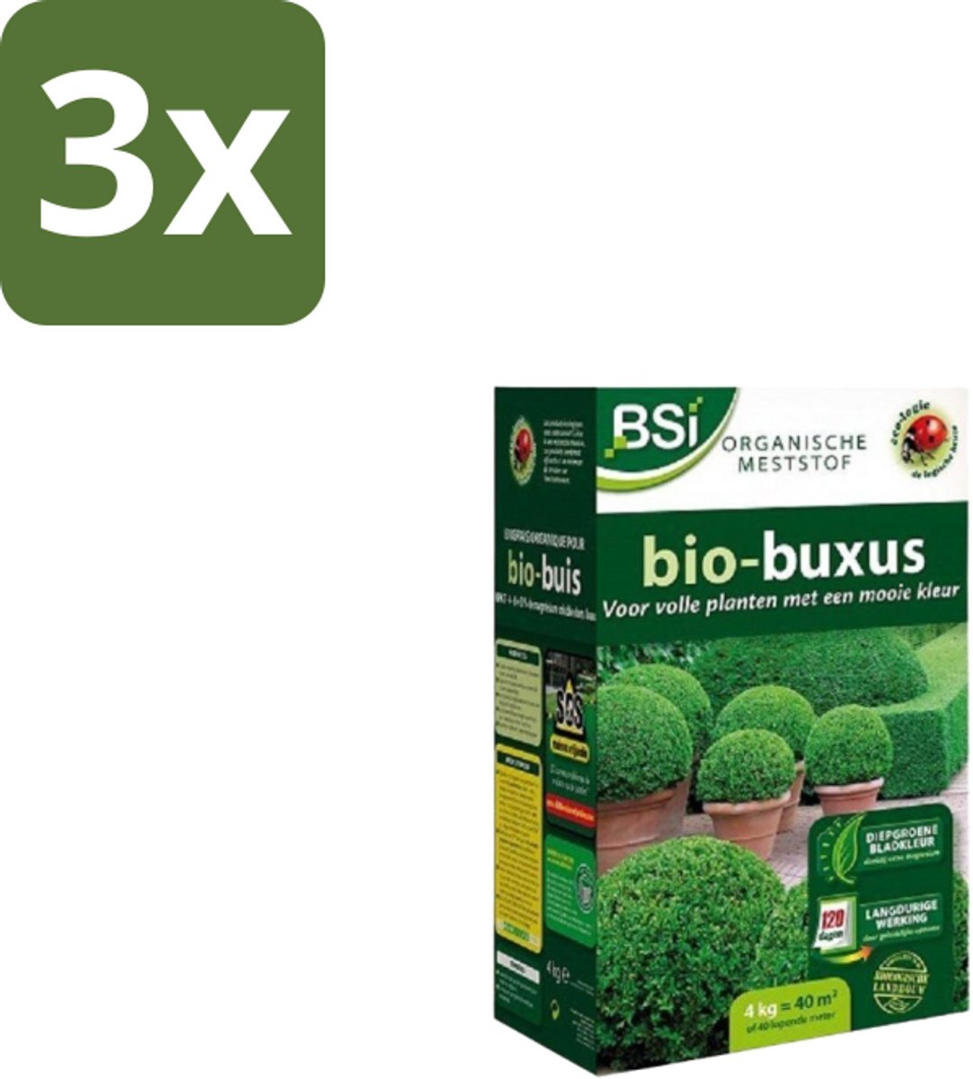 BSI – Bio Buxus Meststof – Sterke Groei & Diepgroene Bladeren – 1,25 kg (12,5 m²) - Bulkverpakking - 3 stuks