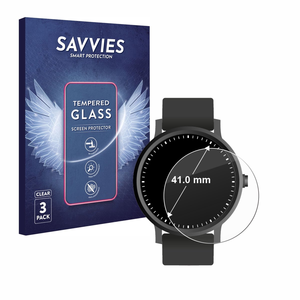 Savvies - Glas Screenprotector voor Horloges (Rond, ø: 41 mm) - Gehard Beschermglas 9H 3 Stuks
