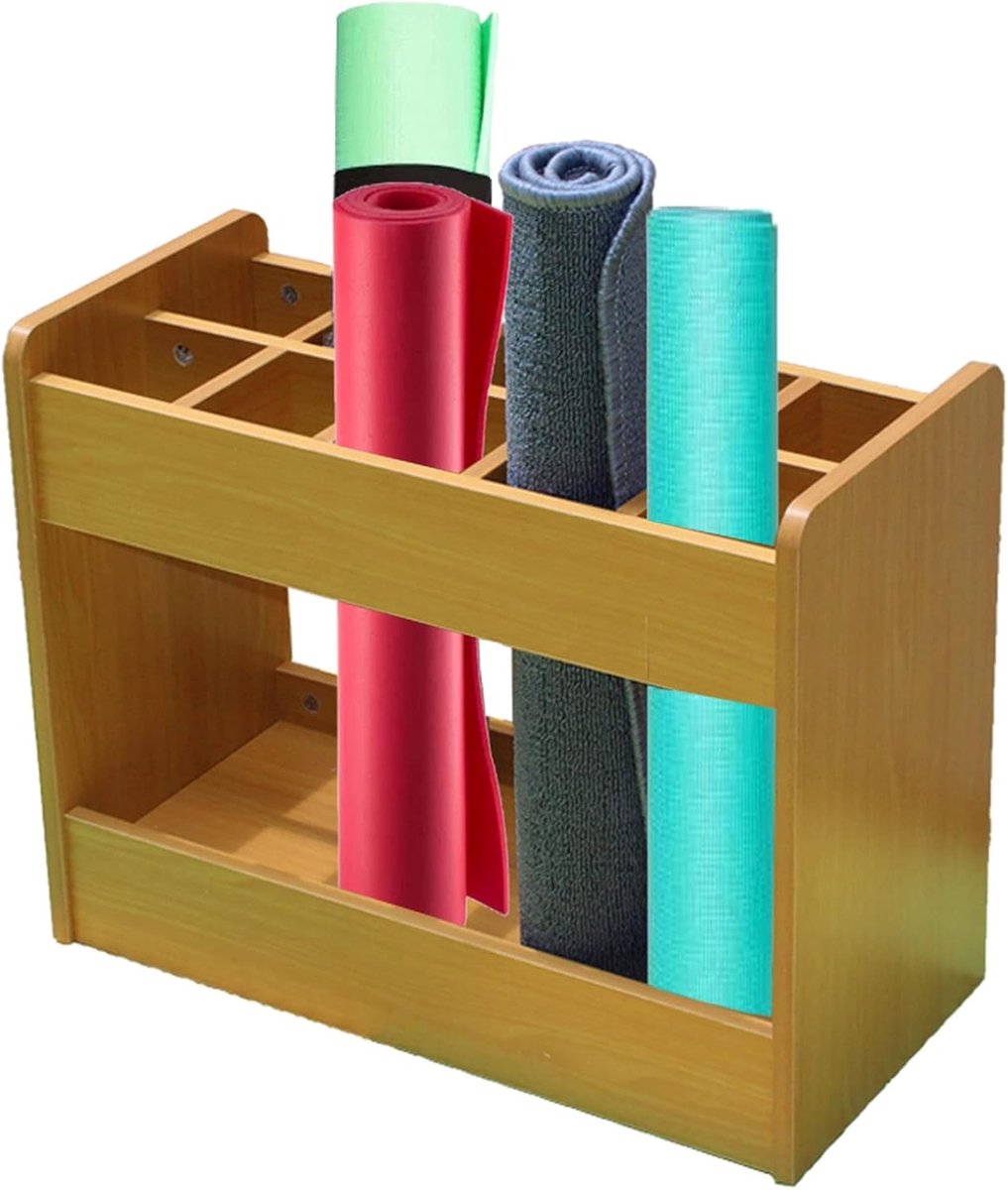 Houten Mat Organizer - Opbergrek Kleed - Thuis Yoga Studio - 10 Compartimenten - Maat S - Natuurlijk