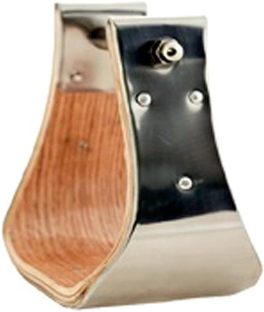 Houten Beugel Stijgbeugels - Metalen Stijgbeugels - Paardrijden Western - RVS Omwikkeld - 4 Inch - Zwart
