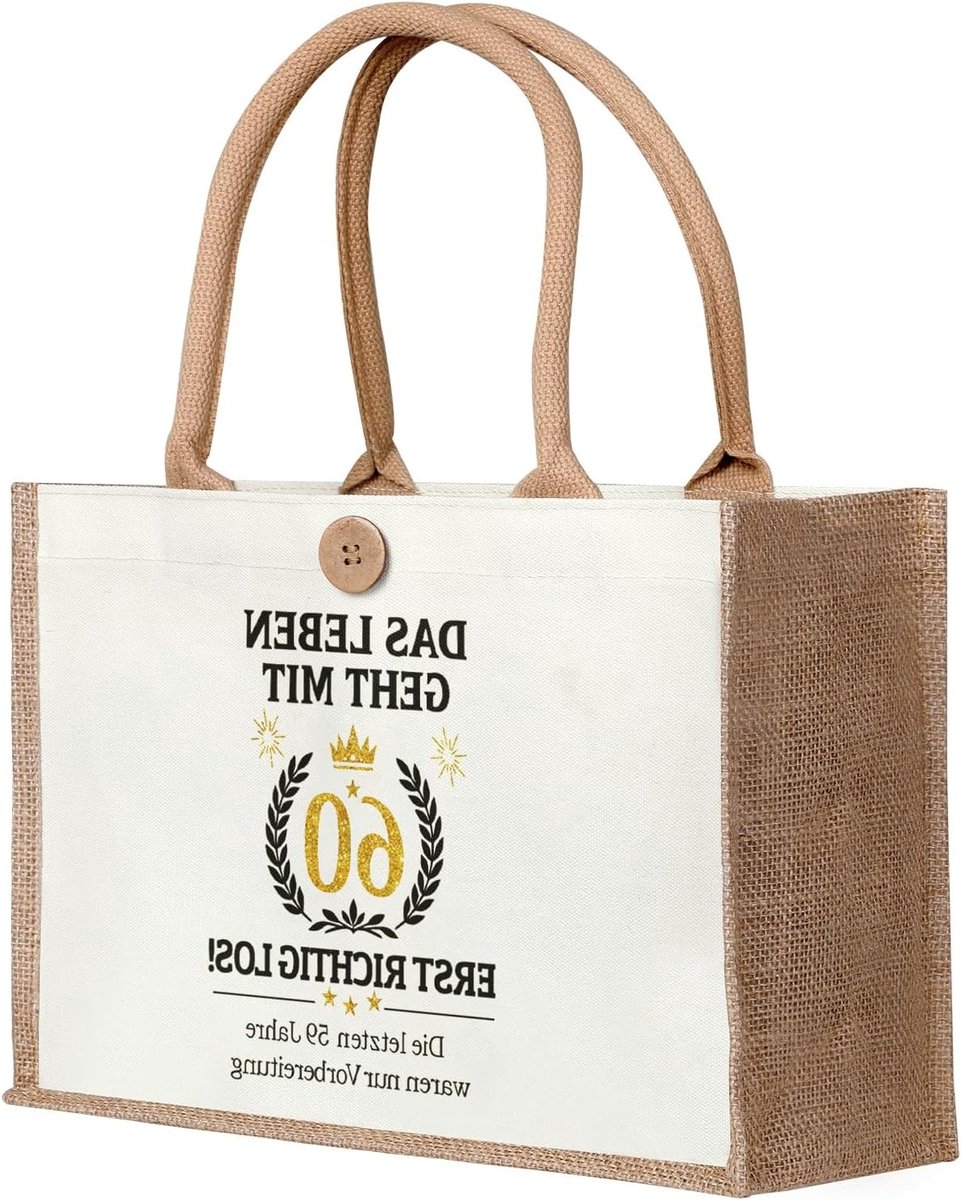 Unieke jute tas als cadeau voor 60e verjaardag van vrouwen, perfect voor moeder, vrouw, vriendin of collega