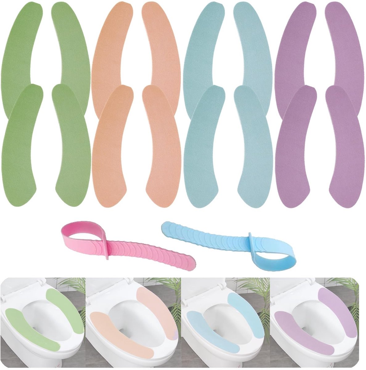 ONF3 - Soft Toilet Seat Covers - Wasbaar en Herbruikbaar - 8 Paar voor Gezinnen - Multikleur - Comfortabel en Hygiënisch - Geschikt voor Hotels