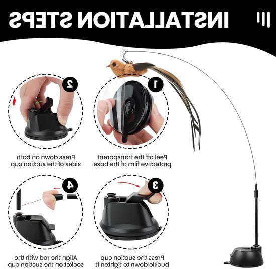 Stabiele kattenhengel met veren, interactief speeltje voor katten, zelfbezigheid en intelligentie, inclusief zuignap en vogels — afbeelding 3