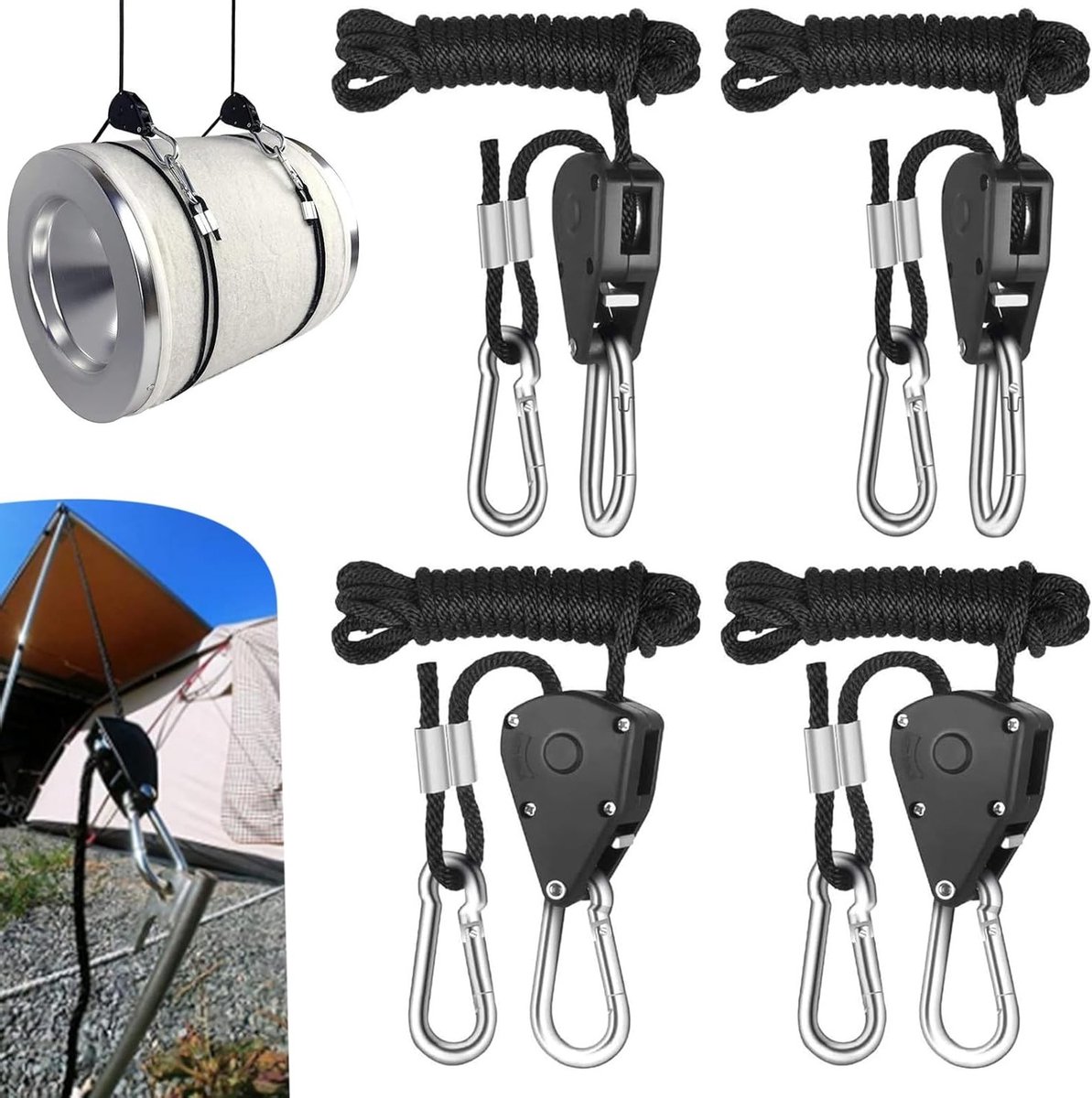 Verstelbare 1/8 inch ratchet met haak, 2 meter lang, ideaal voor planten, lampen en ventilatoren