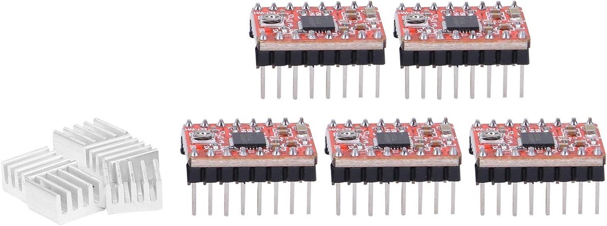 Stepper Motor Driver Module Set van 5 Stuks, 2oz Koper PCB met Vergulde Pin Headers voor A4988 en Ramps 1.4 3D Printer Accessoires en Upgrade