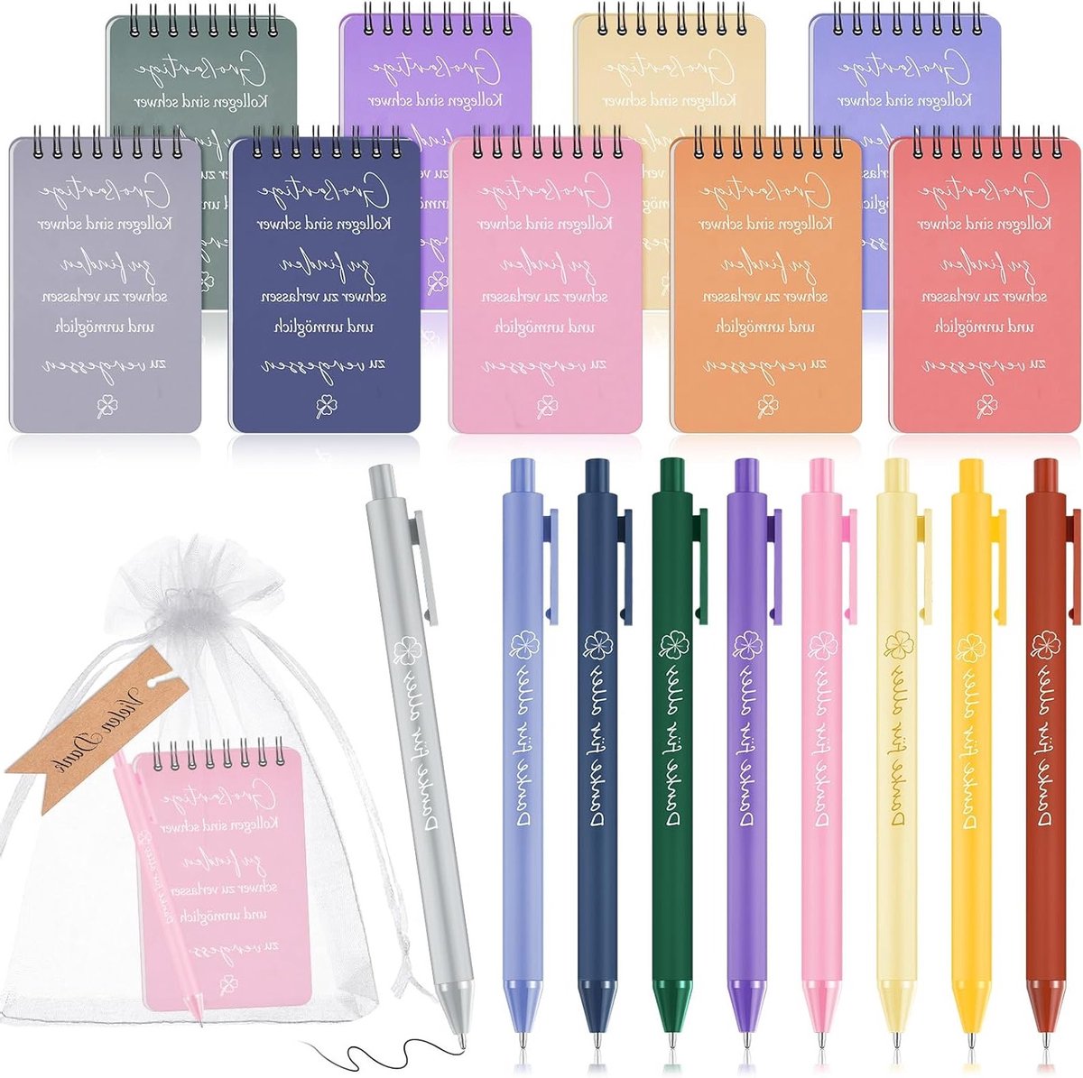 Farewell gift sets voor collega's met 9 notitieboeken, 9 balpennen, 9 cadeau-tags en 9 geschenkzakken - Perfecte bedankjes voor werknemers bij afscheid of kerst.