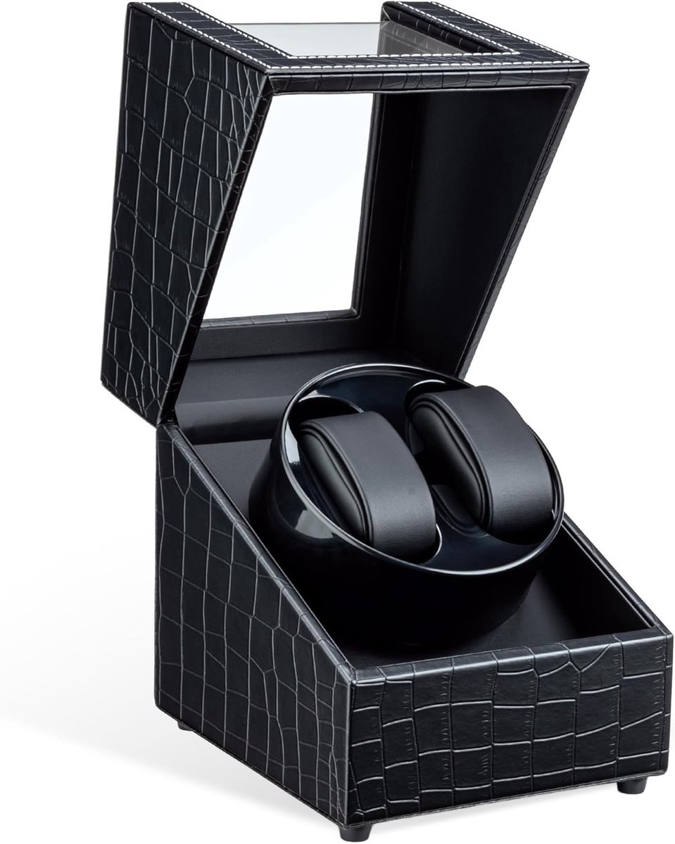 Automatische Horloge Winder voor 2 Horloges, Luxe Horloge Display en Opslag, Horloge Box met Krokodillenleer Patroon - Zwart