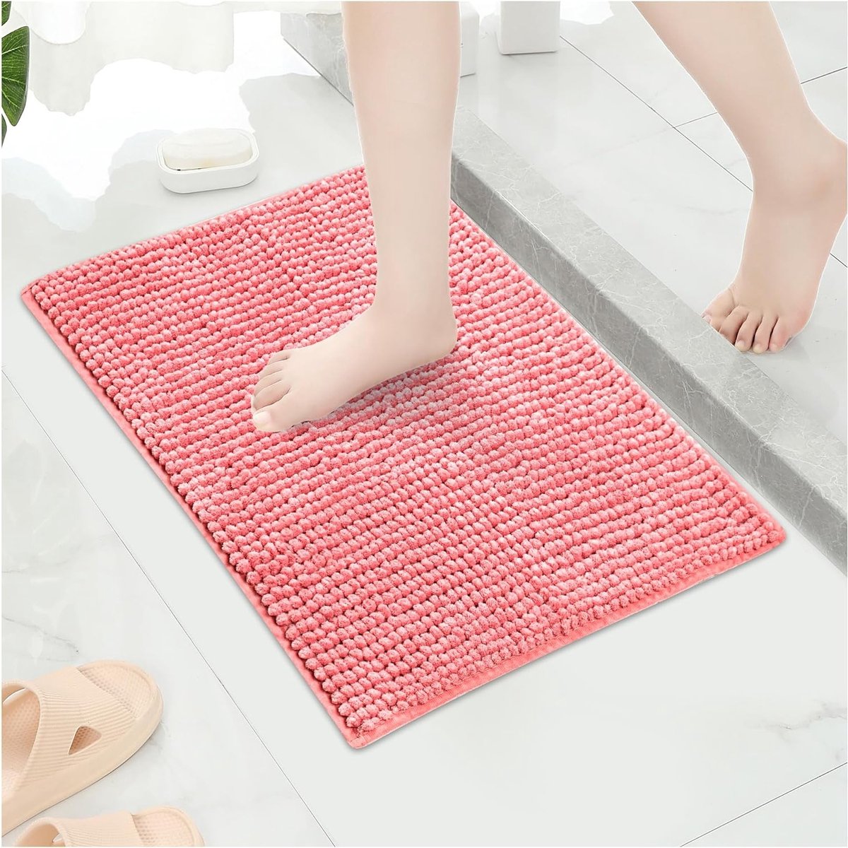Zachte, luxe en absorberende badmat - Antislip, wasbaar en dik - Ideaal voor badkamer, keuken en entree (Roze, 60x150cm)
