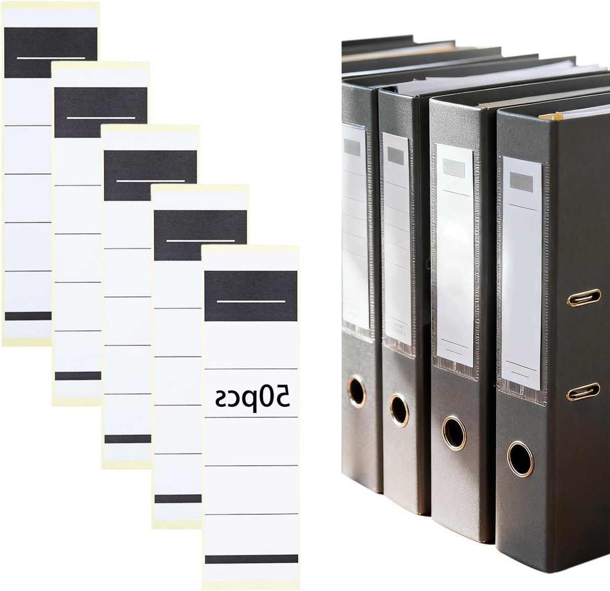 Set van 50 Zelfklevende Labels voor Mappen, 54 x 190 mm, Retro Stickers voor Archivering, Kantoor en School, Wit