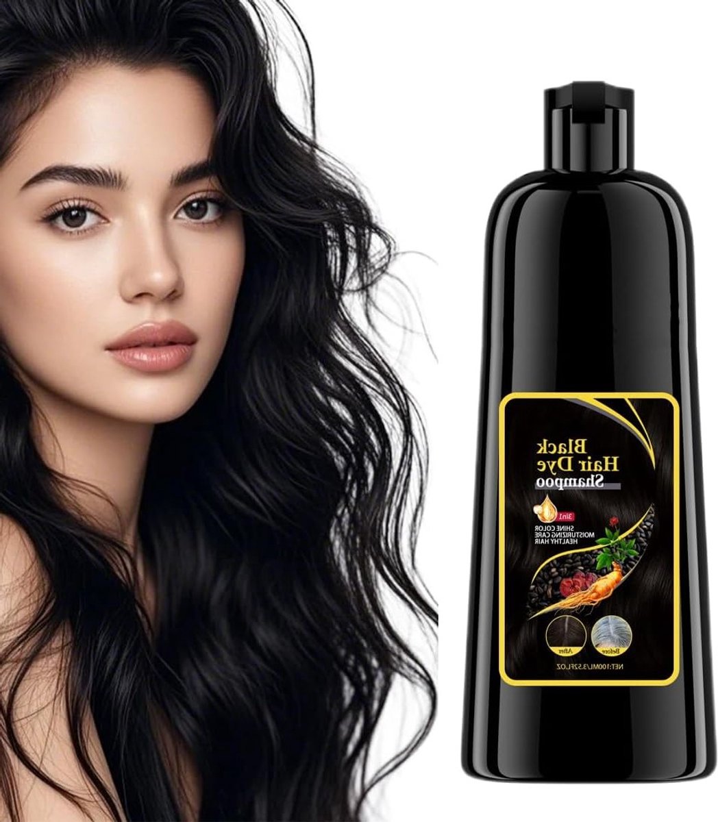Natuurlijke Zwarte Haarverf Shampoo voor Grijs Haar, Met Plantaardige Ingrediënten, Perfect als Cadeau voor Ouders