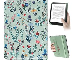Universele E-Book Reader Hoes voor 6 Inch Pocketbook, Tolino en Sony - Beschermende Cover met Elastische Band en Witte Bloemen, Geschikt voor Kindle Paperwhite en Kobo Clara HD