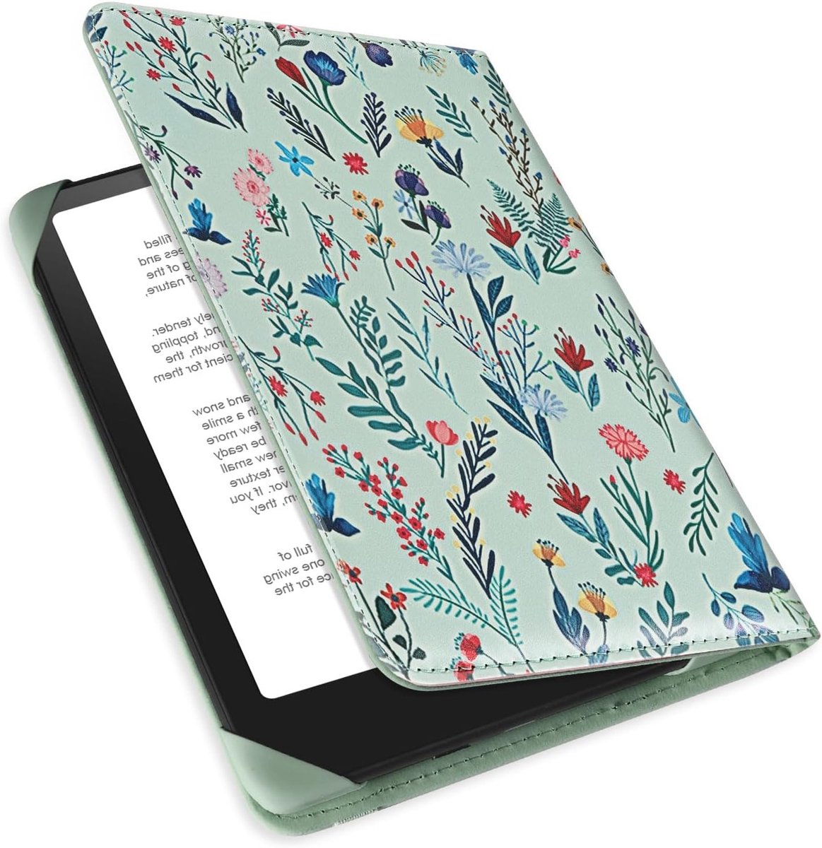 Universele E-Book Reader Hoes voor 6 Inch Pocketbook, Tolino en Sony - Beschermende Cover met Elastische Band en Witte Bloemen, Geschikt voor Kindle Paperwhite en Kobo Clara HD – foto 3